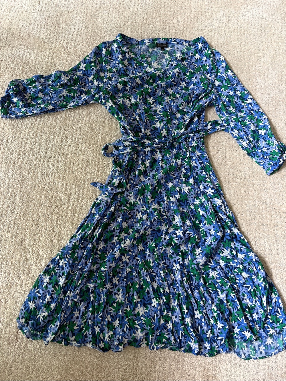 Floral Midi Dress with Belt - Blue & Green